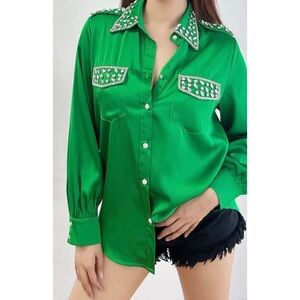 Green Embellished Women's Top